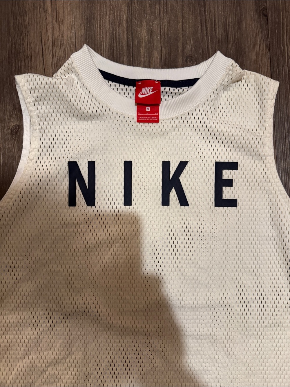 Nike White Mesh Tank with Navy NIKE Logo Size S BNWOT Never Worn